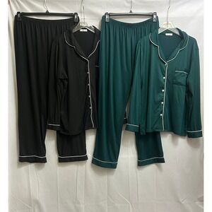 Ekouaer Womens 2-Pack Pajama Sets XL Black Green Long Sleeve Button Down PJs